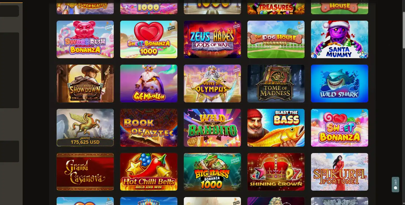 Интерфейс игрового зала Booi Casino с слотами